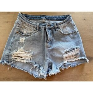 CBOO Denim Shorts‎ Distressed Ripped Frayed Hem Blue Casual Summer Womens